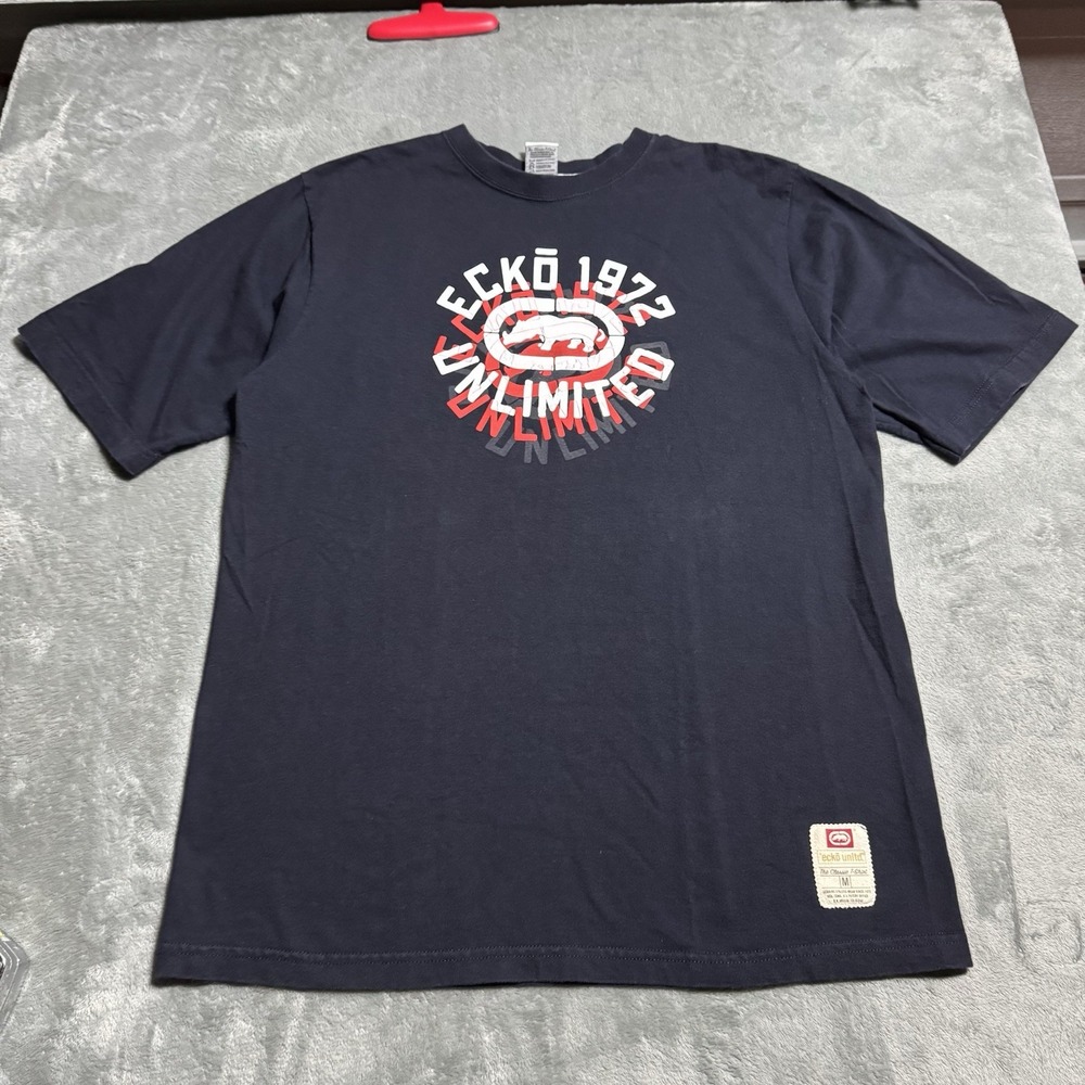 Vintage Ecko‎ Unltd T-Shirt Men's Medium Black Short Sleeve Big Graphic Y2K